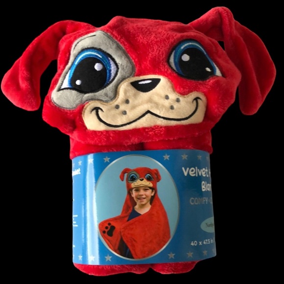 ♥️ 40"x47" Red Plushy Puppy Hoodie Blanket/Robe - Picture 8 of 9